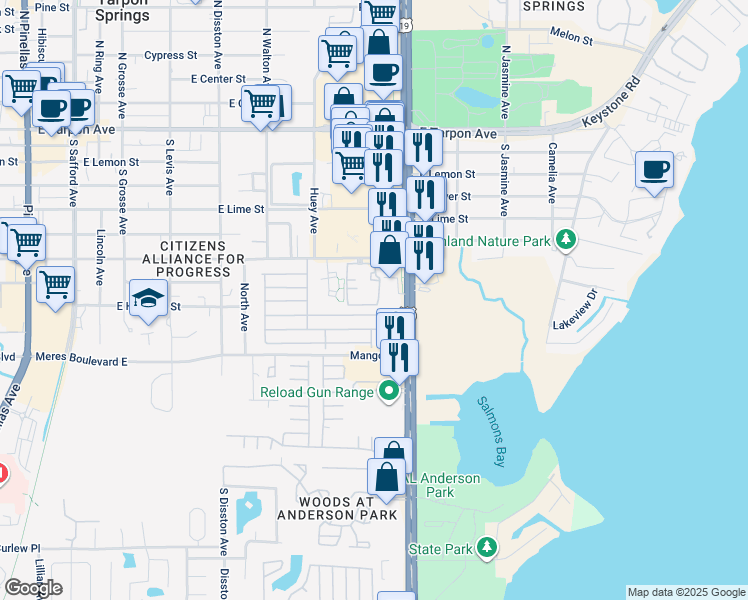 map of restaurants, bars, coffee shops, grocery stores, and more near 749 Haven Place in Tarpon Springs