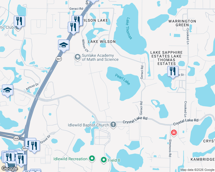 map of restaurants, bars, coffee shops, grocery stores, and more near 18178 Serene Lake Loop in Lutz