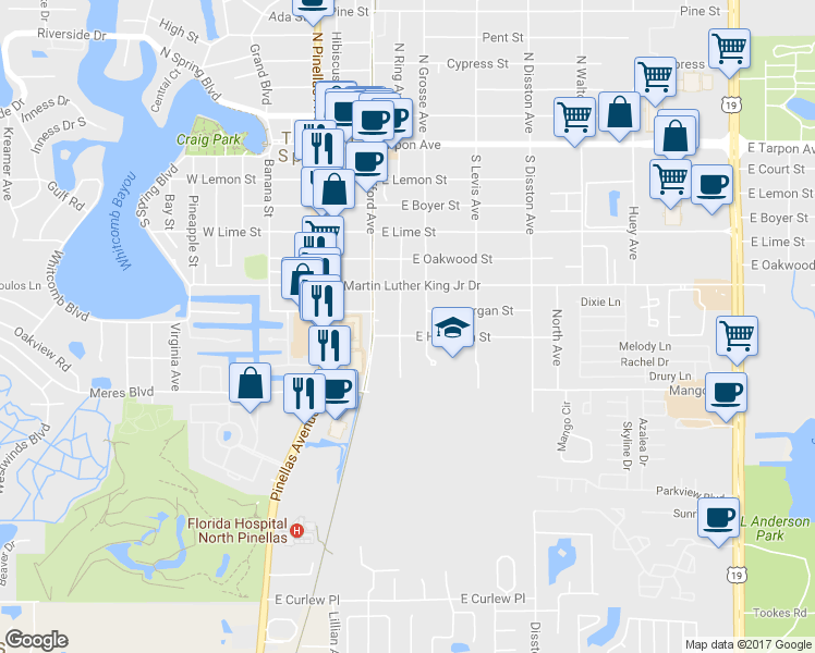map of restaurants, bars, coffee shops, grocery stores, and more near 715 Lincoln Avenue in Tarpon Springs