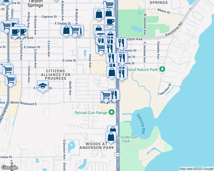 map of restaurants, bars, coffee shops, grocery stores, and more near 706 Haven Place in Tarpon Springs