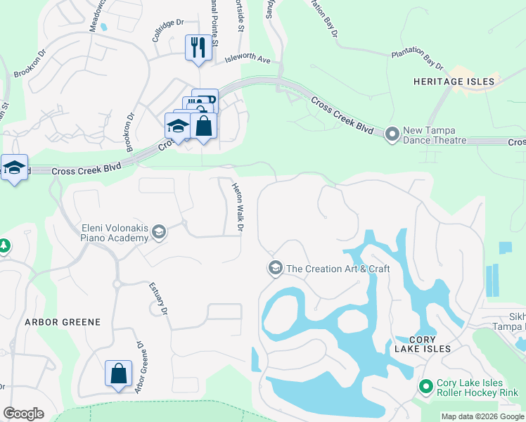 map of restaurants, bars, coffee shops, grocery stores, and more near 10727 Cory Lake Drive in Tampa