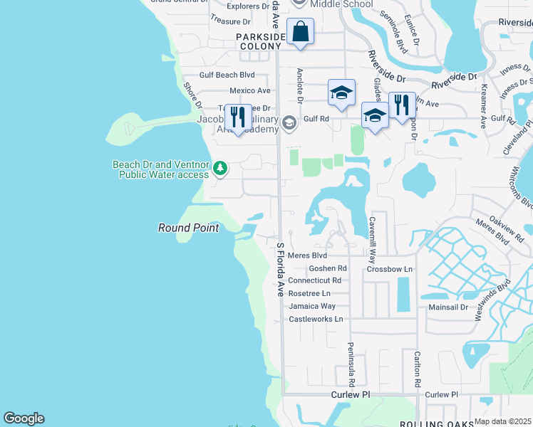 map of restaurants, bars, coffee shops, grocery stores, and more near 506 Harmony Lane in Tarpon Springs