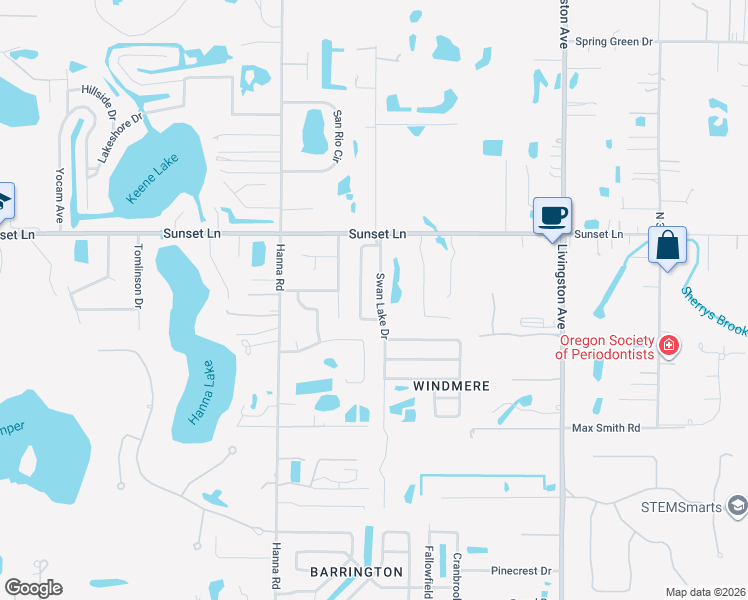 map of restaurants, bars, coffee shops, grocery stores, and more near 18410 Swan Lake Drive in Lutz