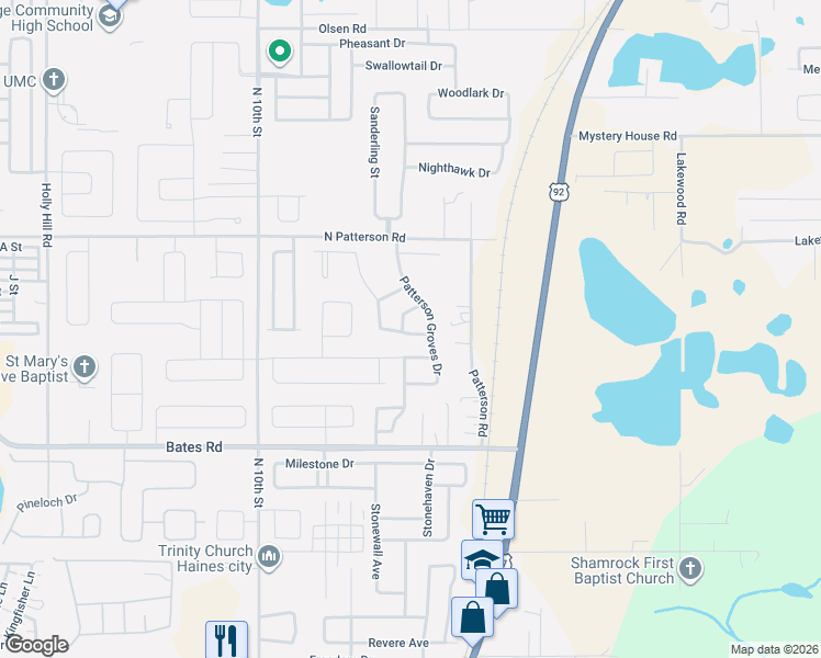 map of restaurants, bars, coffee shops, grocery stores, and more near 6017 Fallglow Lane in Haines City