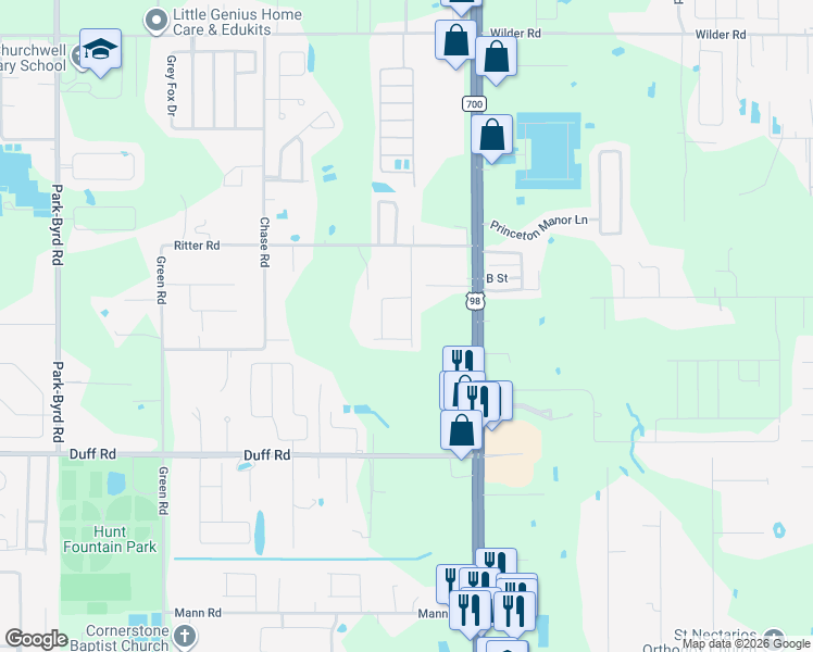 map of restaurants, bars, coffee shops, grocery stores, and more near 7804 Country Chase Avenue in Lakeland