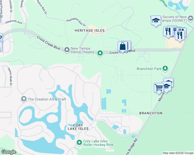 map of restaurants, bars, coffee shops, grocery stores, and more near 18012 Maui Isle Drive in Tampa