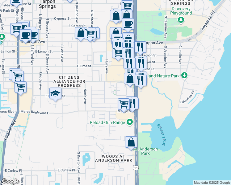 map of restaurants, bars, coffee shops, grocery stores, and more near 706 Haven Place in Tarpon Springs