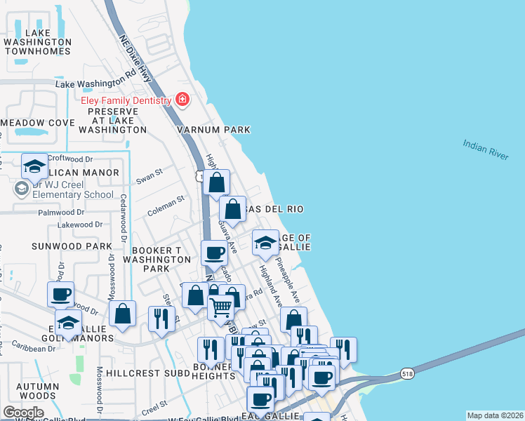 map of restaurants, bars, coffee shops, grocery stores, and more near 741 Creighton Street in Melbourne