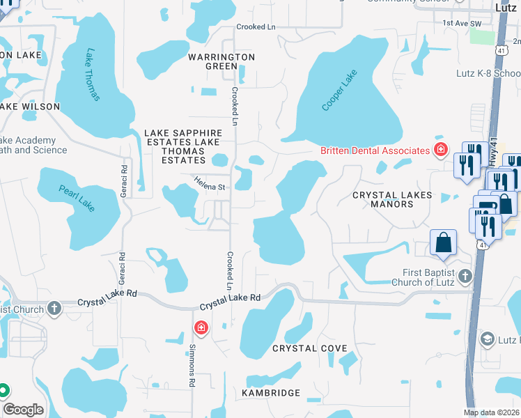 map of restaurants, bars, coffee shops, grocery stores, and more near 602 Druid Way in Lutz