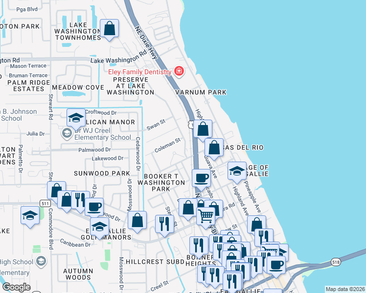 map of restaurants, bars, coffee shops, grocery stores, and more near 2065 Avocado Avenue in Melbourne
