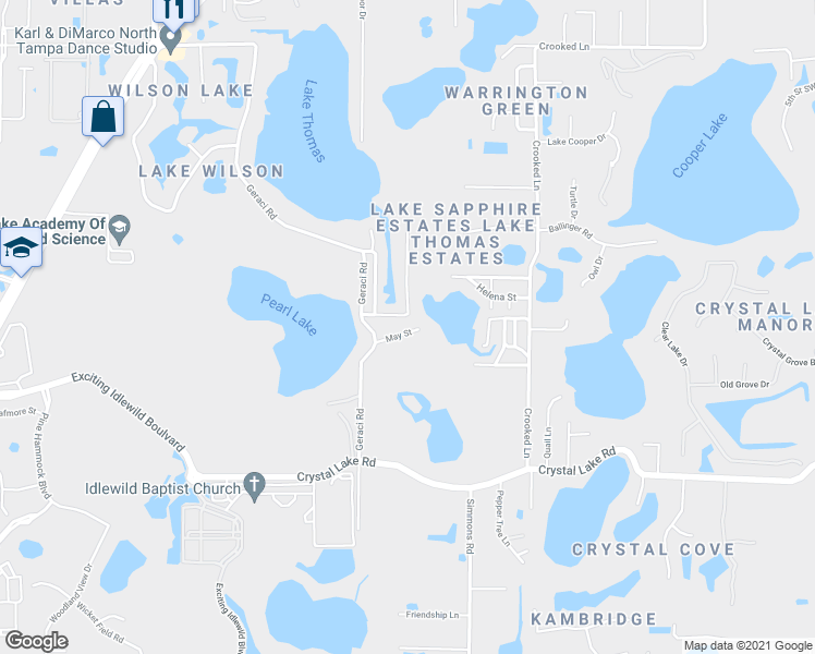 map of restaurants, bars, coffee shops, grocery stores, and more near 1407 May Street in Lutz
