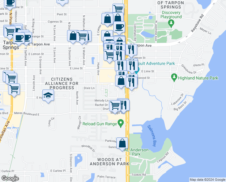 map of restaurants, bars, coffee shops, grocery stores, and more near 746 Haven Place in Tarpon Springs