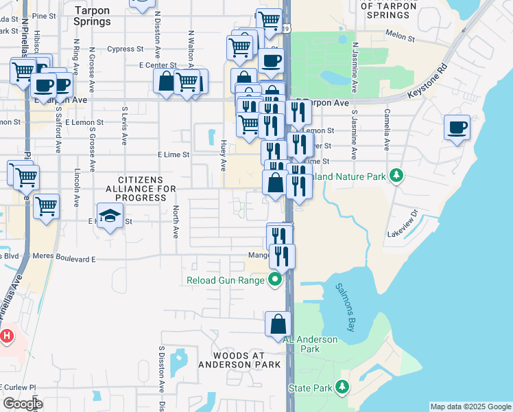 map of restaurants, bars, coffee shops, grocery stores, and more near 746 Haven Place in Tarpon Springs