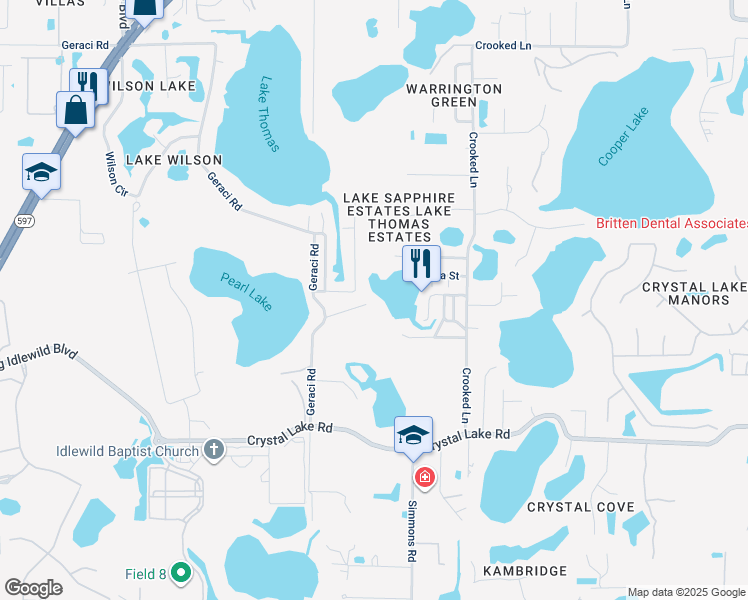 map of restaurants, bars, coffee shops, grocery stores, and more near 1406 May Street in Lutz