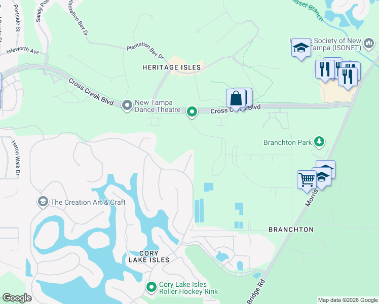 map of restaurants, bars, coffee shops, grocery stores, and more near 18012 Maui Isle Drive in Tampa