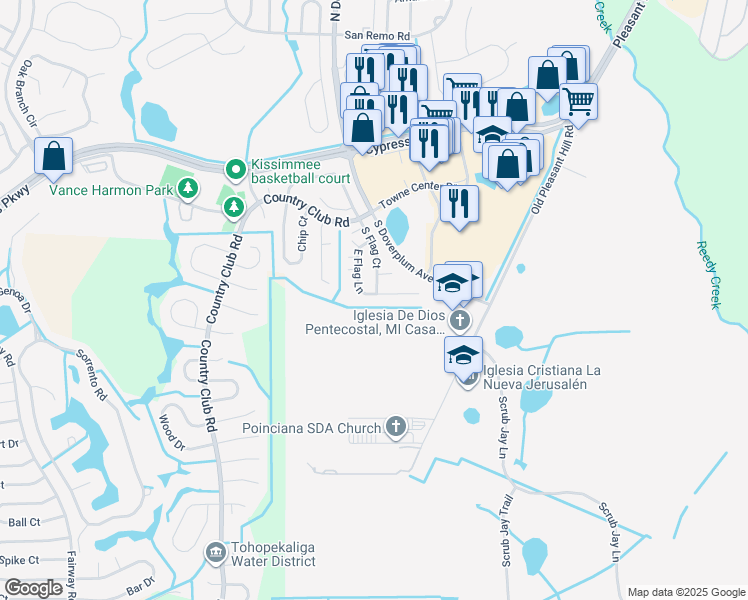 map of restaurants, bars, coffee shops, grocery stores, and more near 840 East Flag Lane in Kissimmee