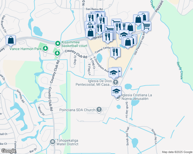 map of restaurants, bars, coffee shops, grocery stores, and more near 840 East Flag Lane in Poinciana