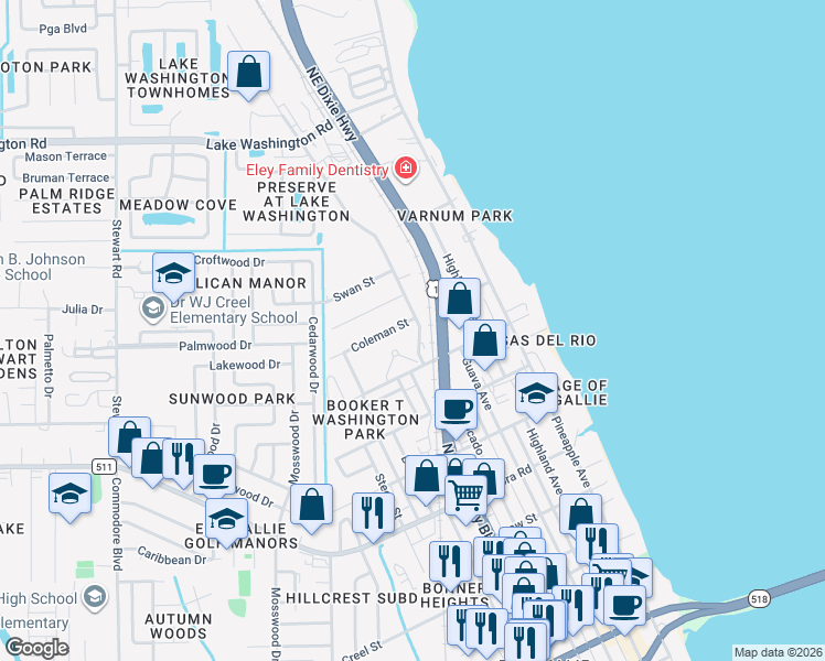 map of restaurants, bars, coffee shops, grocery stores, and more near 2065 Avocado Avenue in Melbourne