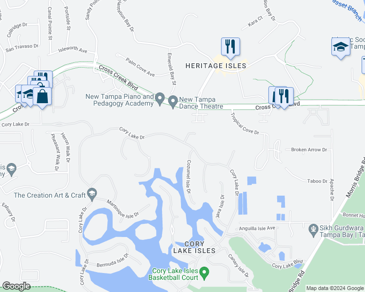 map of restaurants, bars, coffee shops, grocery stores, and more near 10841 Cory Lake Drive in Tampa