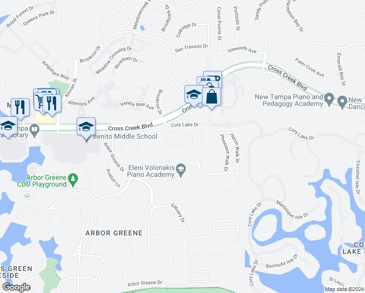 map of restaurants, bars, coffee shops, grocery stores, and more near 10208 Shadow Branch Drive in Tampa