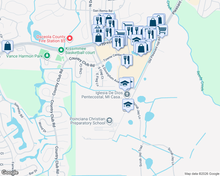 map of restaurants, bars, coffee shops, grocery stores, and more near 850 Flag Lane in Kissimmee