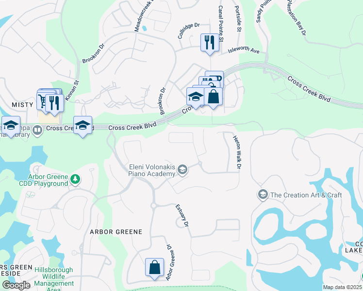 map of restaurants, bars, coffee shops, grocery stores, and more near 10208 Shadow Branch Drive in Tampa