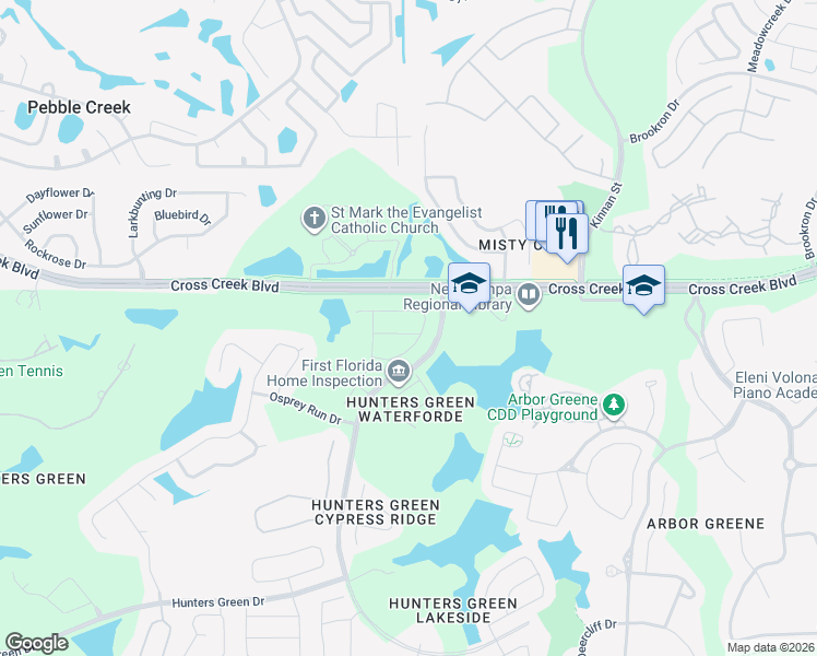 map of restaurants, bars, coffee shops, grocery stores, and more near 18119 Regents Square Drive in Tampa