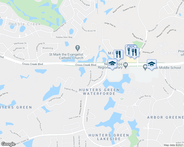 map of restaurants, bars, coffee shops, grocery stores, and more near 9202 Meadow Lane Court in Tampa