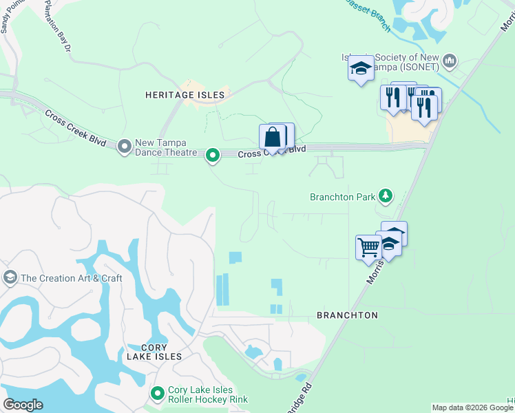 map of restaurants, bars, coffee shops, grocery stores, and more near 17857 Tropical Cove Drive in Tampa