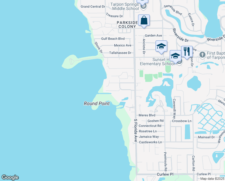 map of restaurants, bars, coffee shops, grocery stores, and more near 262 Beach Drive in Tarpon Springs