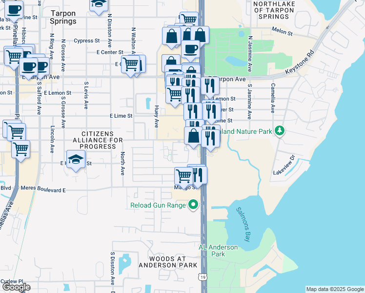 map of restaurants, bars, coffee shops, grocery stores, and more near 622 Haven Place in Tarpon Springs