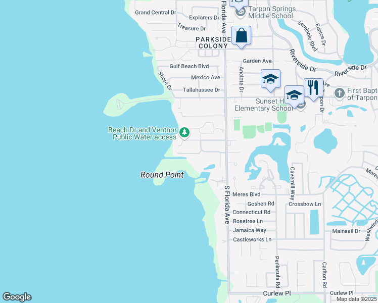map of restaurants, bars, coffee shops, grocery stores, and more near 1500 Sunset Road in Tarpon Springs