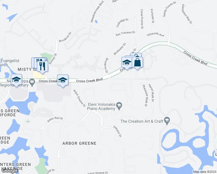 map of restaurants, bars, coffee shops, grocery stores, and more near 10224 Shadow Branch Drive in Tampa