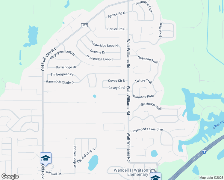map of restaurants, bars, coffee shops, grocery stores, and more near 1351 Covey Circle South in Lakeland