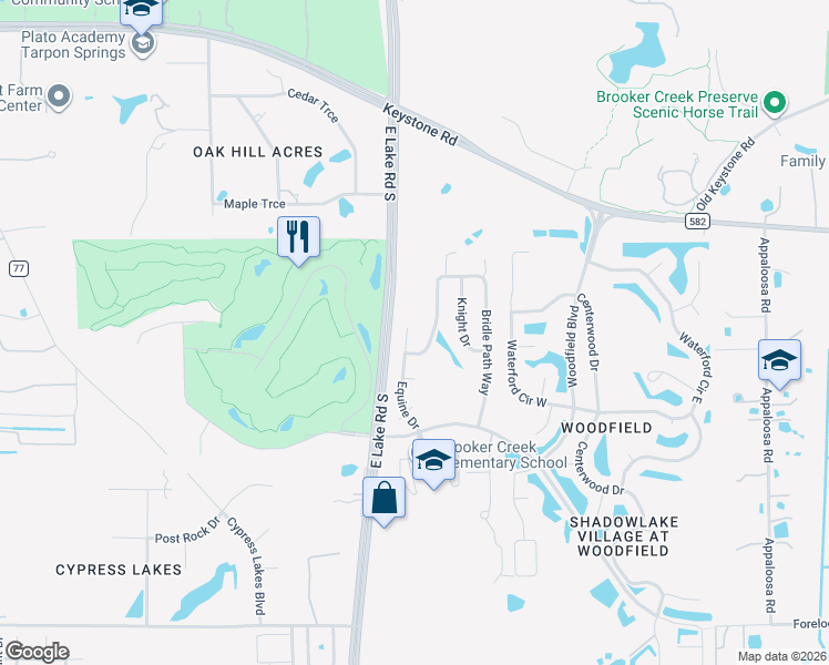 map of restaurants, bars, coffee shops, grocery stores, and more near 443 Equine Drive in Tarpon Springs