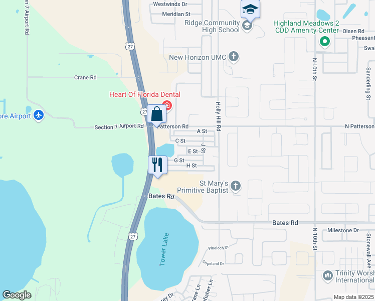 map of restaurants, bars, coffee shops, grocery stores, and more near 251 Patterson Road in Haines City