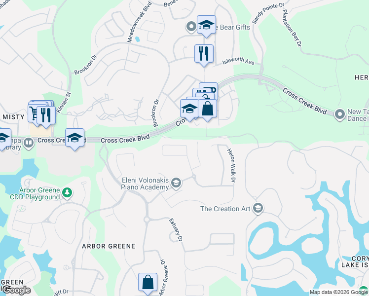 map of restaurants, bars, coffee shops, grocery stores, and more near 10250 Shadow Branch Drive in Tampa
