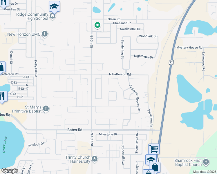 map of restaurants, bars, coffee shops, grocery stores, and more near 9016 Orange Blossom Loop in Haines City