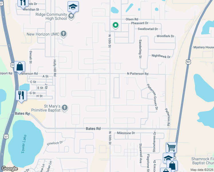 map of restaurants, bars, coffee shops, grocery stores, and more near 1076 Zion Dr in Haines City