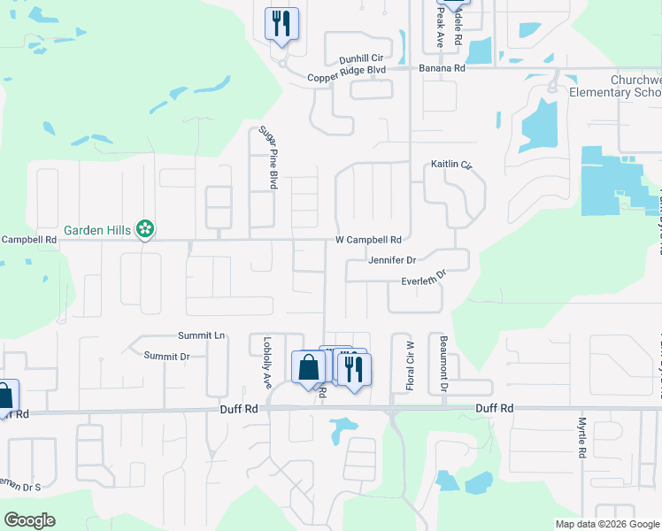 map of restaurants, bars, coffee shops, grocery stores, and more near 7805 Lewis Road in Lakeland