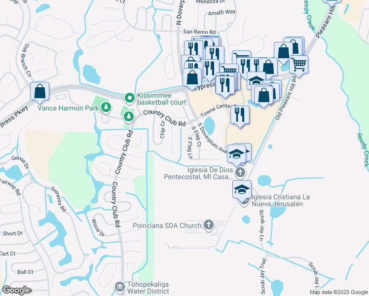 map of restaurants, bars, coffee shops, grocery stores, and more near 822 East Flag Lane in Kissimmee