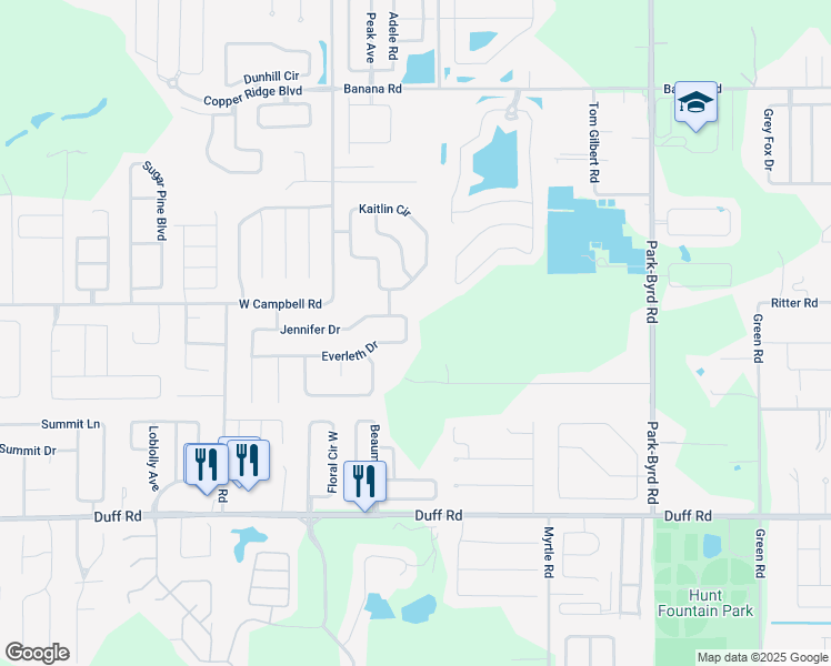 map of restaurants, bars, coffee shops, grocery stores, and more near 2508 Everleth Drive in Lakeland
