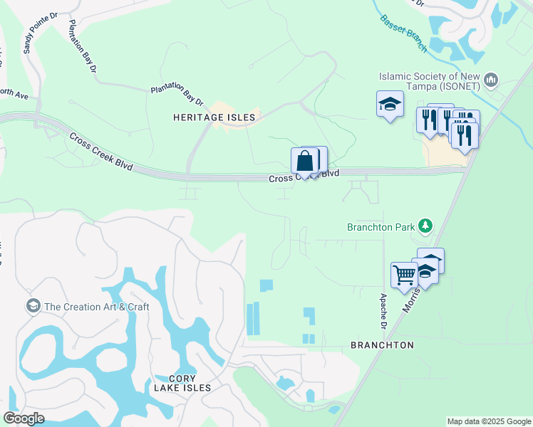 map of restaurants, bars, coffee shops, grocery stores, and more near Tropical Cove Drive in Tampa