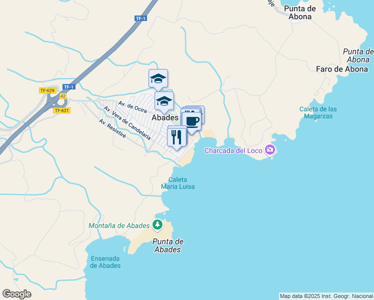 map of restaurants, bars, coffee shops, grocery stores, and more near Avenida Cantera del Sol in Abades
