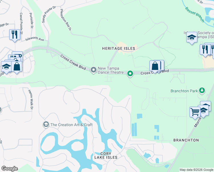 map of restaurants, bars, coffee shops, grocery stores, and more near 18018 Lanai Isle Drive in Tampa