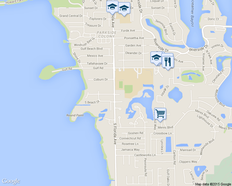 map of restaurants, bars, coffee shops, grocery stores, and more near 1104 Misty Lane in Tarpon Springs