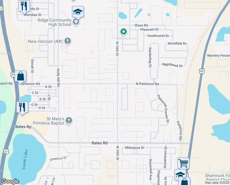 map of restaurants, bars, coffee shops, grocery stores, and more near 1076 Zion Dr in Haines City