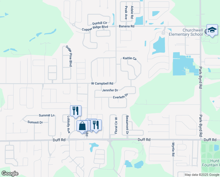 map of restaurants, bars, coffee shops, grocery stores, and more near 2743 Jennifer Drive in Lakeland