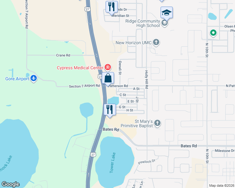 map of restaurants, bars, coffee shops, grocery stores, and more near 251 Patterson Road in Haines City