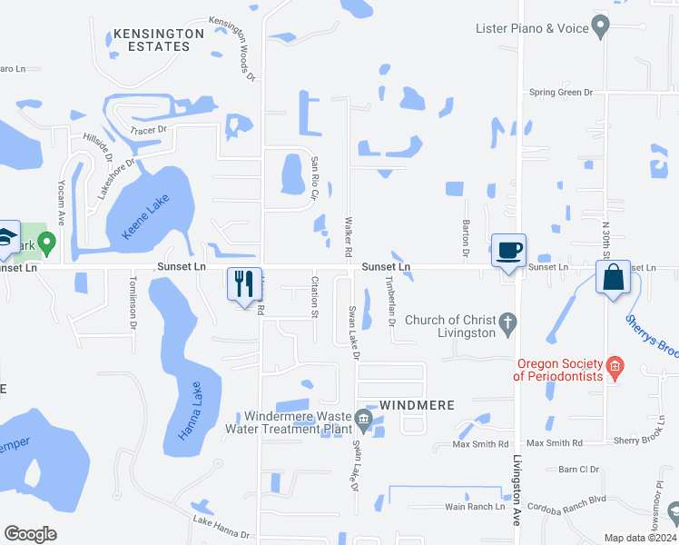 map of restaurants, bars, coffee shops, grocery stores, and more near 18442 Sterling Silver Circle in Lutz